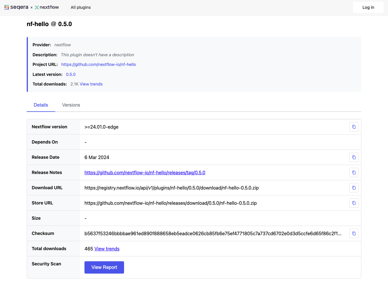 Strona wtyczki nf-hello na registry.nextflow.io