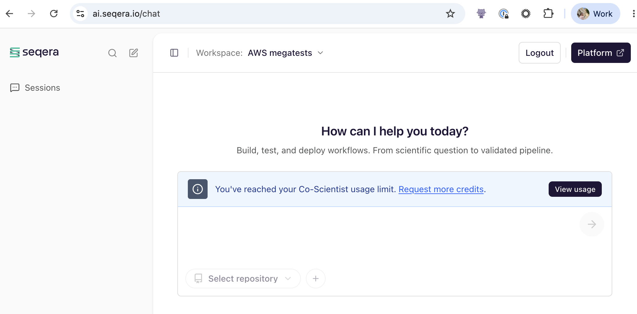 The CoScientist chat after signing in